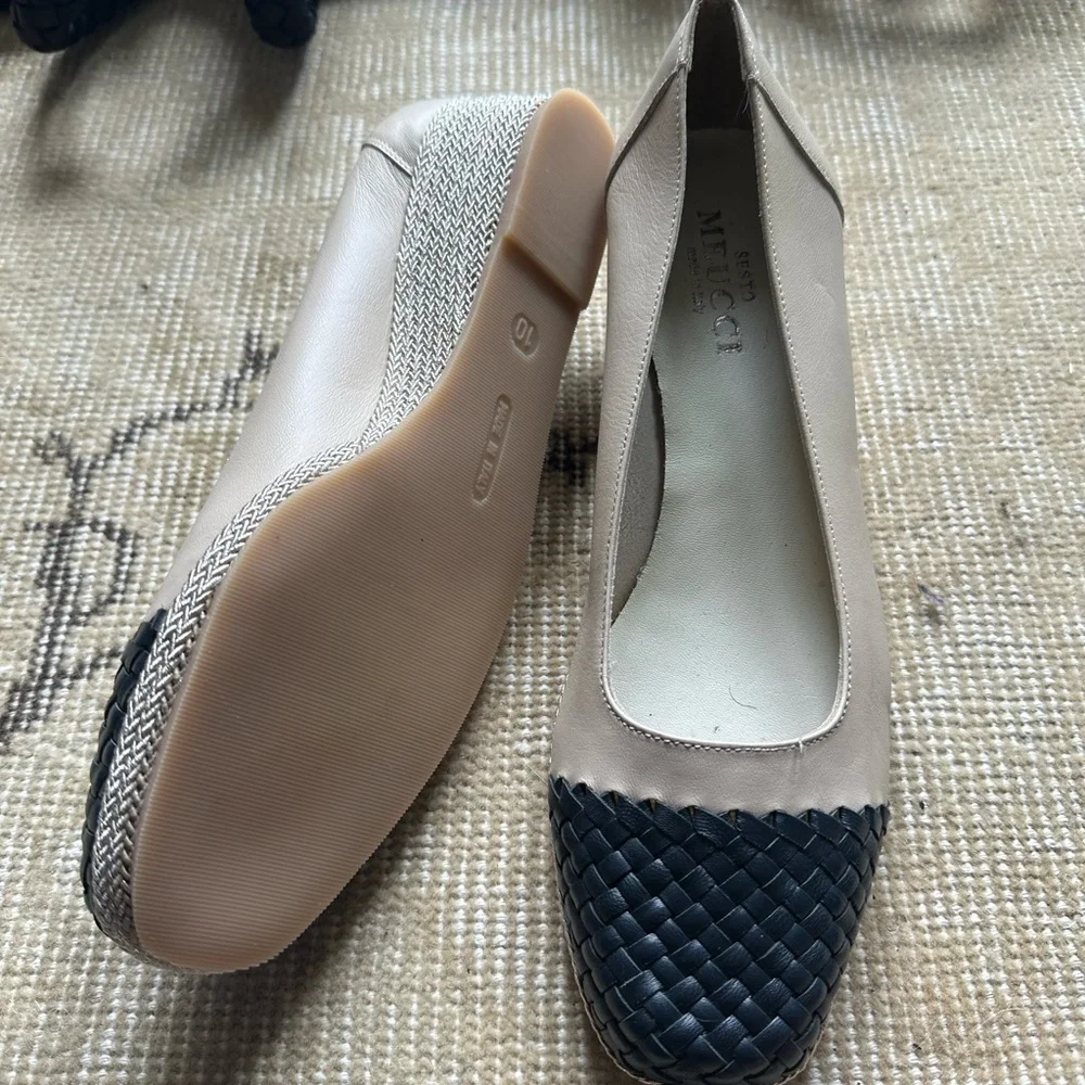 Sesto Meucci made in Italy Women's Black and Tan Woven Leather Shoes - 10 - Picture 2 of 2